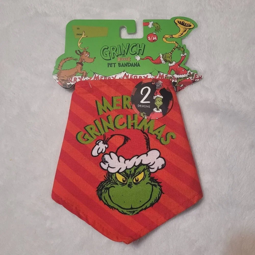 Dr Seuss The Grinch Reversible Pet Bandana Adjustable Tie Back Small/Medium New
